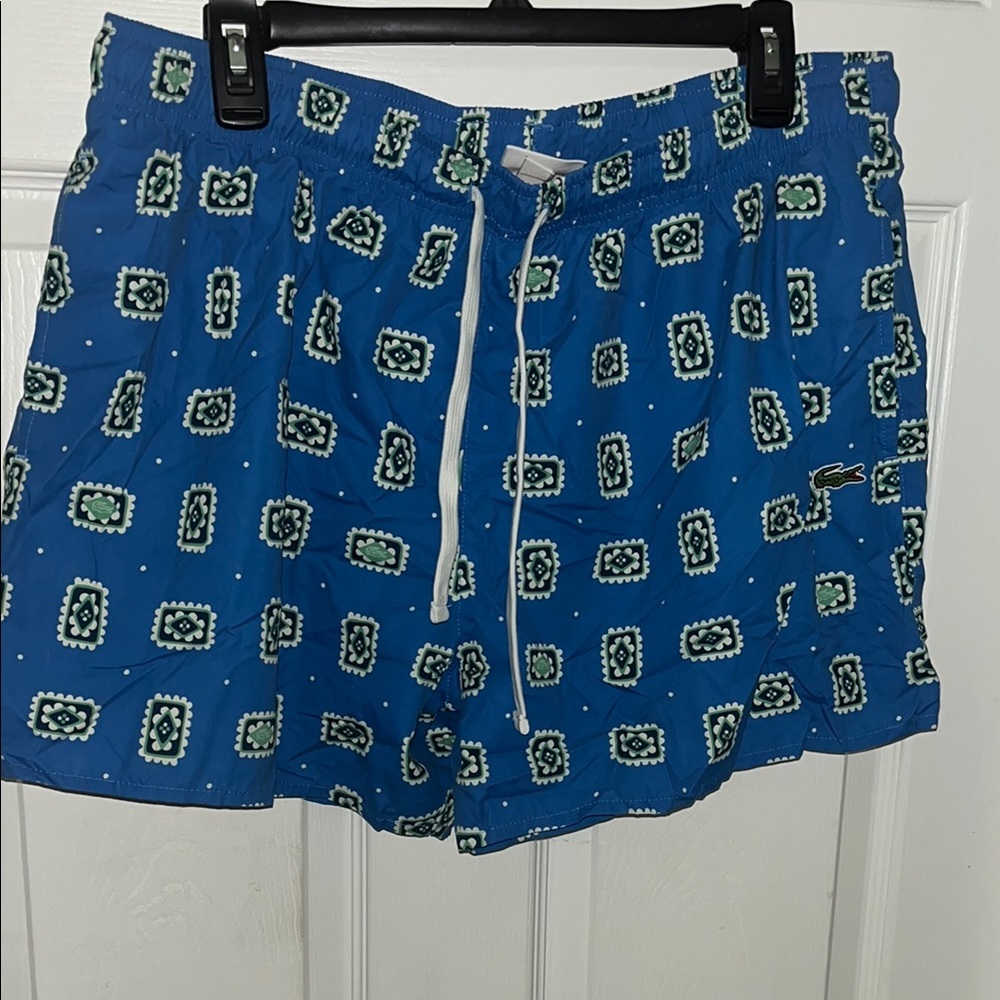 Lacoste Blue and Green Geometric Swim Shorts